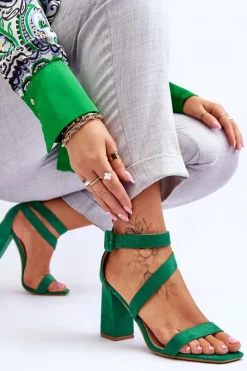 Best Damskie Zamszowe Sandały Na Obcasie Zielone Lanes Damskie Sandały Na Obcasie