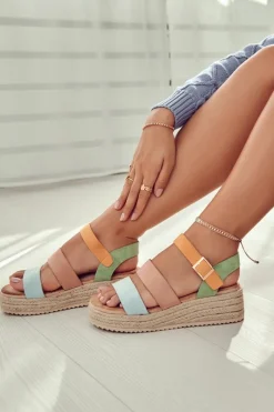 Hot Boto Damskie Zamszowe Sandały Na Sprzączkę Pastelowe Corestra