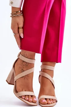 Clearance Boto Damskie Zamszowe Sandały Na Obcasie Beżowe Lanes