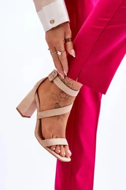 Clearance Boto Damskie Zamszowe Sandały Na Obcasie Beżowe Lanes