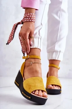 Sandały Na Koturnie>Buty damskie Vinceza Damskie Zamszowe Sandały Na Koturnie Żółte Cortena