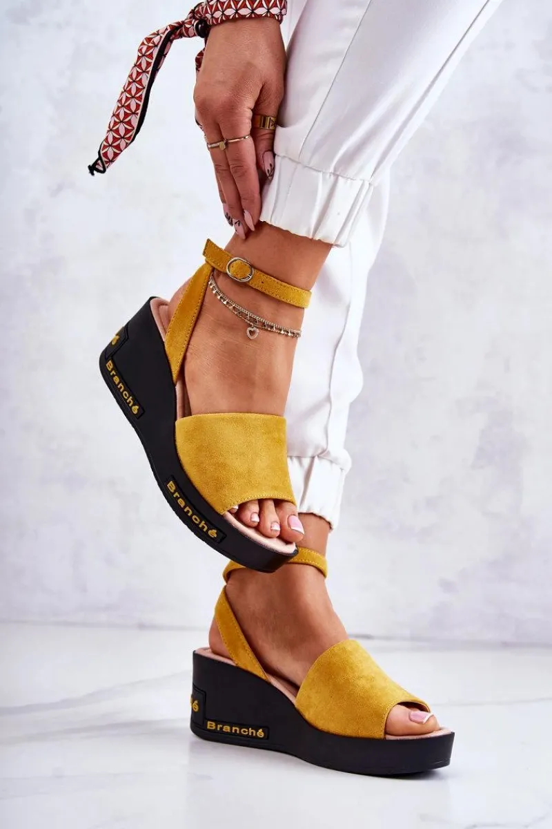 Sandały Na Koturnie>Buty damskie Vinceza Damskie Zamszowe Sandały Na Koturnie Żółte Cortena