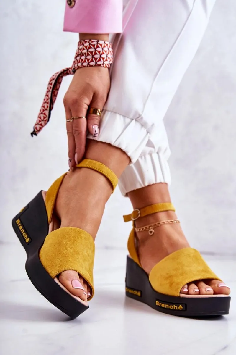 Sandały Na Koturnie>Buty damskie Vinceza Damskie Zamszowe Sandały Na Koturnie Żółte Cortena