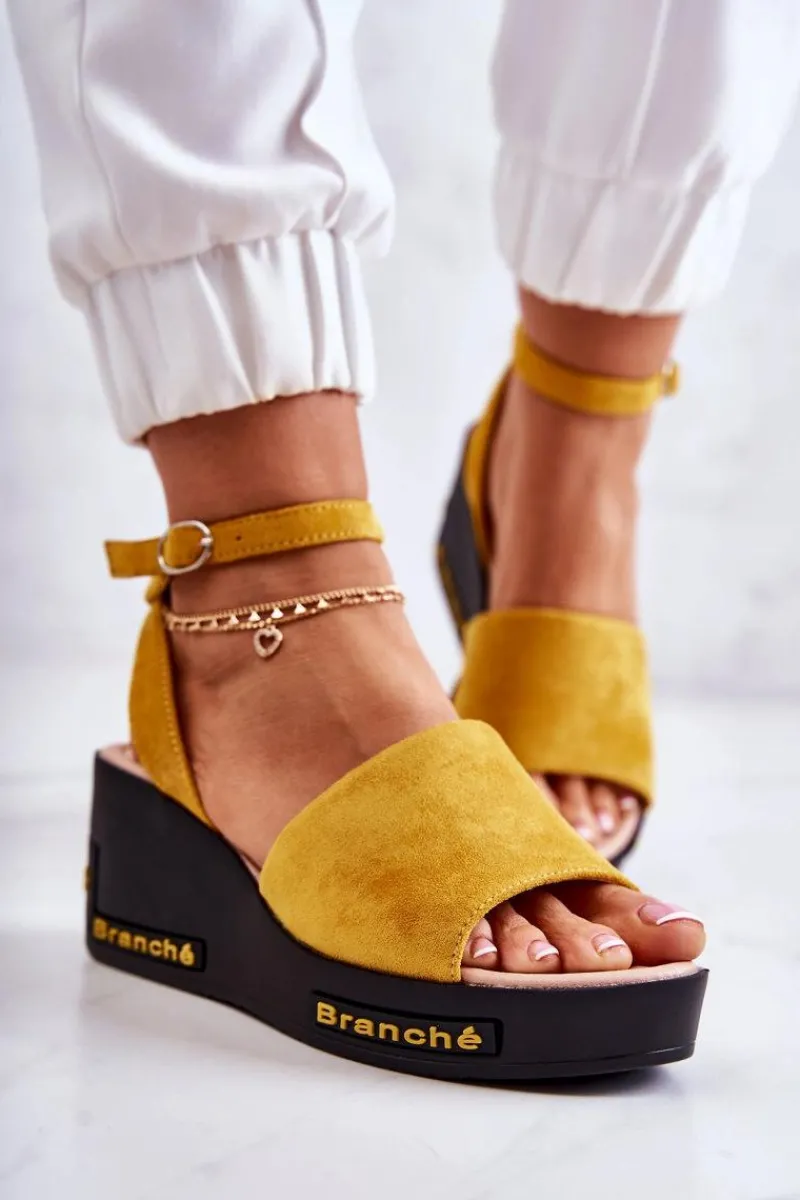 Sandały Na Koturnie>Buty damskie Vinceza Damskie Zamszowe Sandały Na Koturnie Żółte Cortena