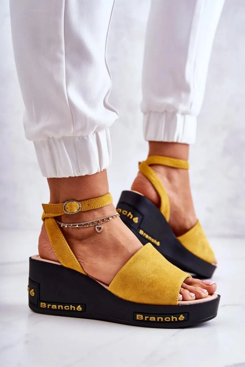 Sandały Na Koturnie>Buty damskie Vinceza Damskie Zamszowe Sandały Na Koturnie Żółte Cortena