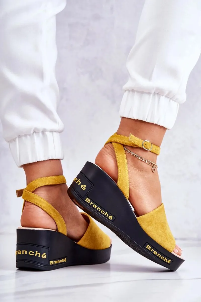 Sandały Na Koturnie>Buty damskie Vinceza Damskie Zamszowe Sandały Na Koturnie Żółte Cortena