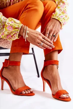 Sandały Na Obcasie>Boto Damskie Zamszowe Sandały Na Szpilce Pomarańczowe Marconi