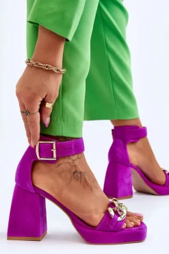 Sandały Na Obcasie></noscript>Boto Damskie Zamszowe Sandały Na Masywnym Obcasie Lewski Shoes 3207 Fuksja Różowy