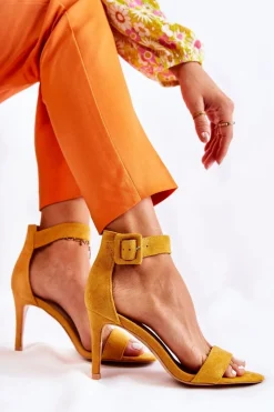 Clearance Boto Damskie Zamszowe Sandały Na Szpilce Żółte Marconi