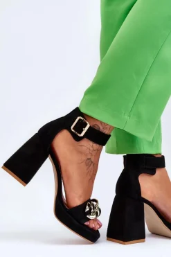 Online Boto Damskie Zamszowe Sandały Na Masywnym Obcasie Lewski Shoes 3207 Czarne Czarny