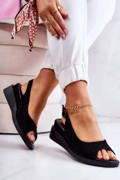 Outlet Buty damskie Vinceza Damskie Zamszowe Sandały Na Sprzączkę Czarne Camille