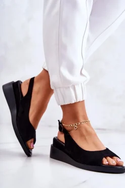 Outlet Buty damskie Vinceza Damskie Zamszowe Sandały Na Sprzączkę Czarne Camille