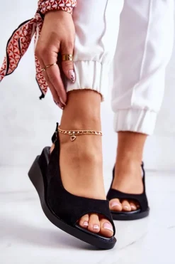 Outlet Buty damskie Vinceza Damskie Zamszowe Sandały Na Sprzączkę Czarne Camille