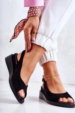 Outlet Buty damskie Vinceza Damskie Zamszowe Sandały Na Sprzączkę Czarne Camille