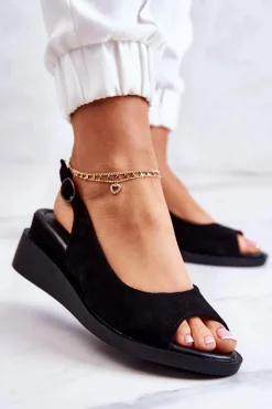 Outlet Buty damskie Vinceza Damskie Zamszowe Sandały Na Sprzączkę Czarne Camille