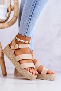 Sandały Na Koturnie>Boto Damskie Zamszowe Sandały Na Sprzączkę Beżowe Corestra