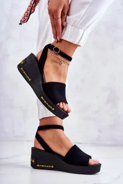 Best Damskie Zamszowe Sandały Na Koturnie Czarne Cortena Damskie Sandały Na Koturnie