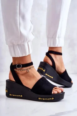 Best Damskie Zamszowe Sandały Na Koturnie Czarne Cortena Damskie Sandały Na Koturnie