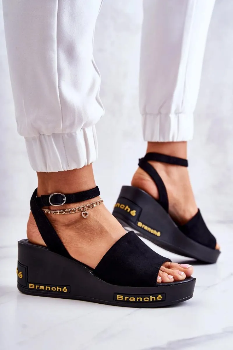 Best Damskie Zamszowe Sandały Na Koturnie Czarne Cortena Damskie Sandały Na Koturnie