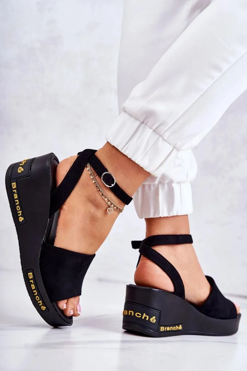 Best Damskie Zamszowe Sandały Na Koturnie Czarne Cortena Damskie Sandały Na Koturnie