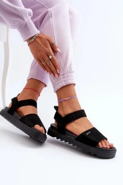 Hot Big Star Shoes Damskie Zamszowe Sandały Na Platformie Big Star NN274700 Czarne Czarny