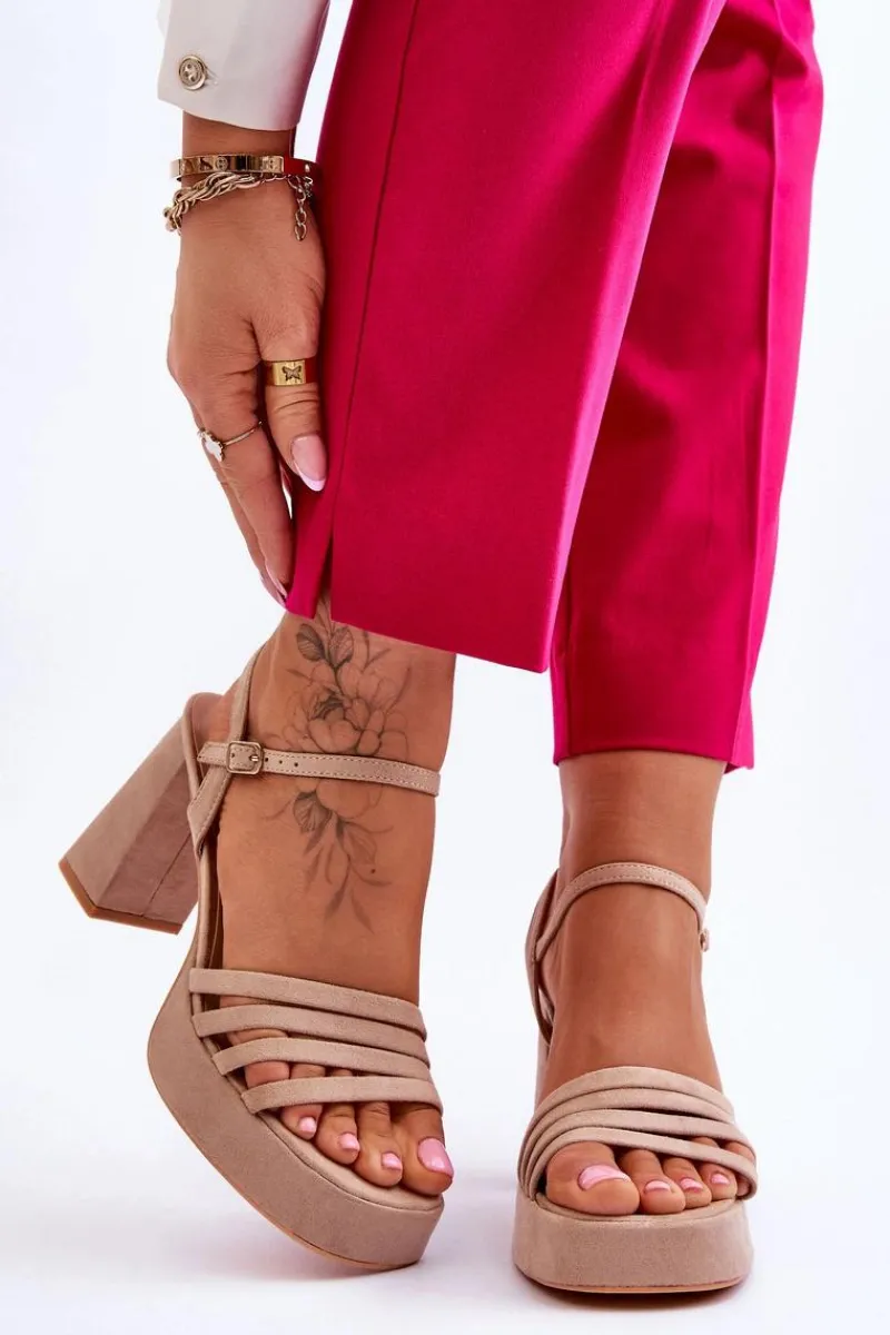 Best Damskie Zamszowe Sandały Na Obcasie I Platformie Beżowe Verda Damskie Sandały Na Obcasie