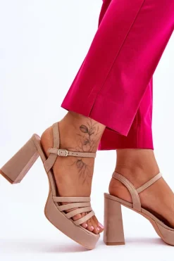 Best Damskie Zamszowe Sandały Na Obcasie I Platformie Beżowe Verda Damskie Sandały Na Obcasie