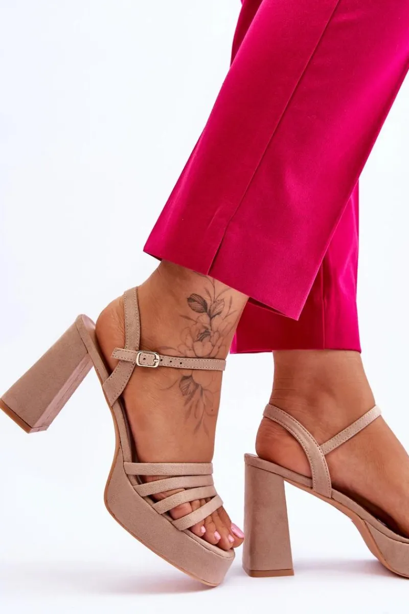 Best Damskie Zamszowe Sandały Na Obcasie I Platformie Beżowe Verda Damskie Sandały Na Obcasie