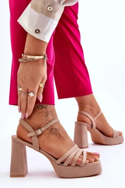 Best Damskie Zamszowe Sandały Na Obcasie I Platformie Beżowe Verda Damskie Sandały Na Obcasie