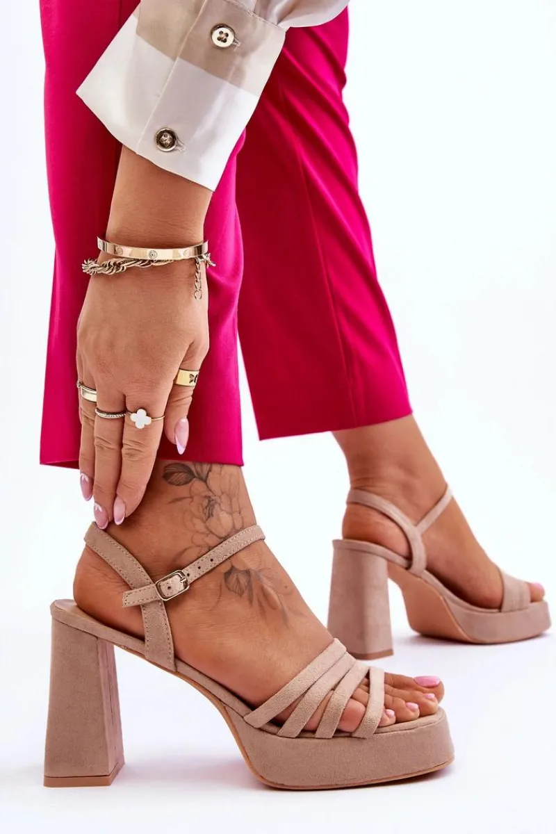 Best Damskie Zamszowe Sandały Na Obcasie I Platformie Beżowe Verda Damskie Sandały Na Obcasie