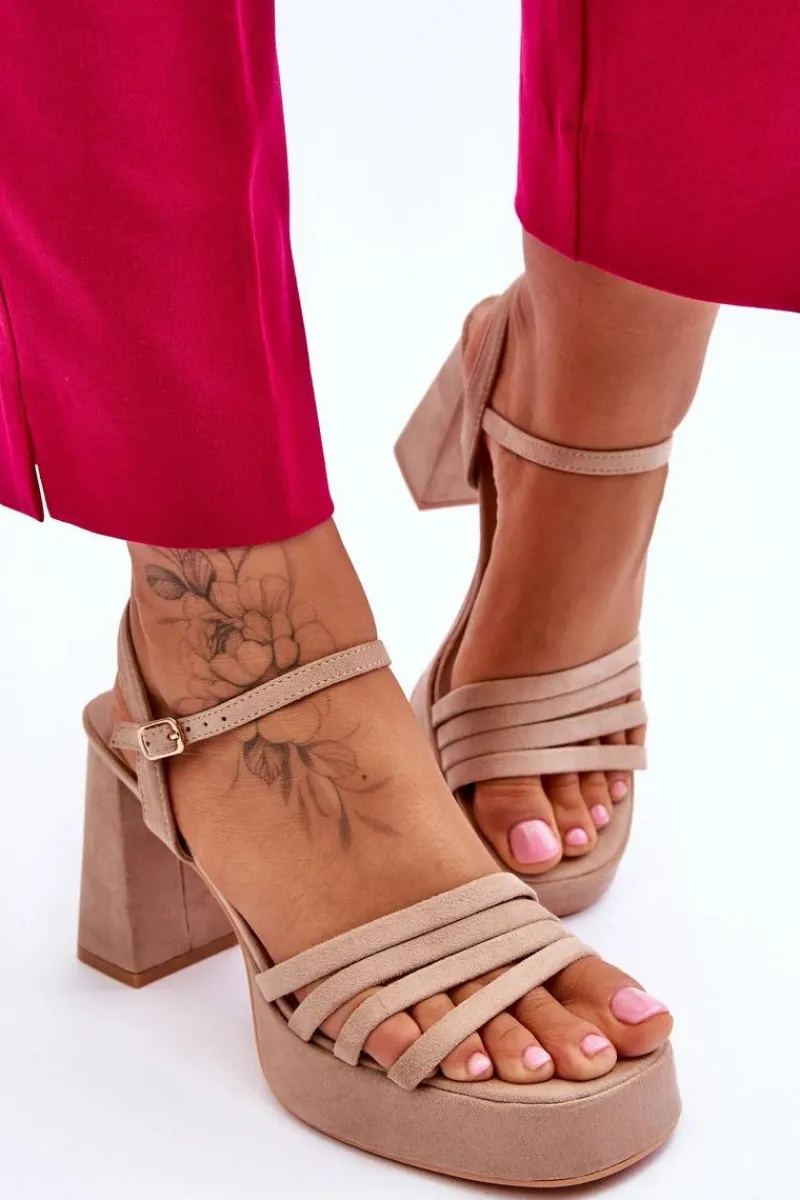 Best Damskie Zamszowe Sandały Na Obcasie I Platformie Beżowe Verda Damskie Sandały Na Obcasie