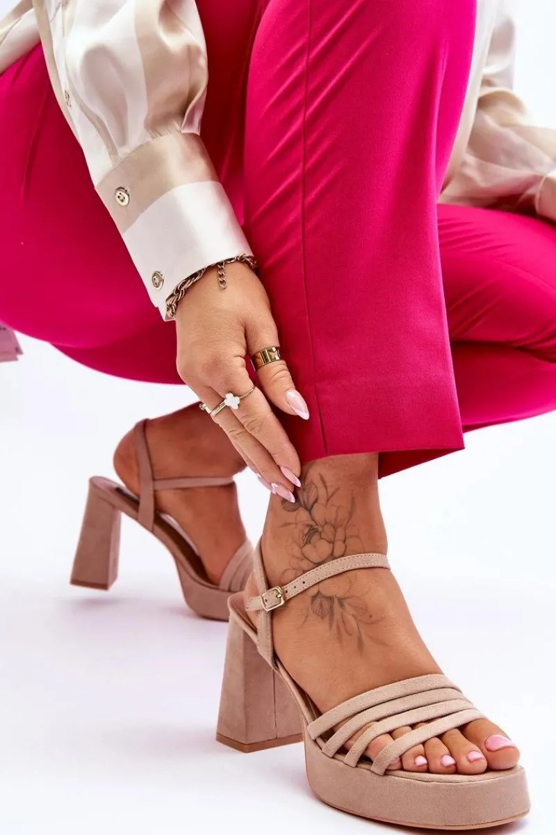 Best Damskie Zamszowe Sandały Na Obcasie I Platformie Beżowe Verda Damskie Sandały Na Obcasie