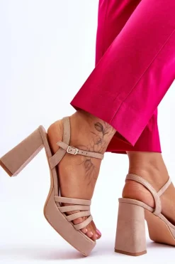 Best Damskie Zamszowe Sandały Na Obcasie I Platformie Beżowe Verda Damskie Sandały Na Obcasie