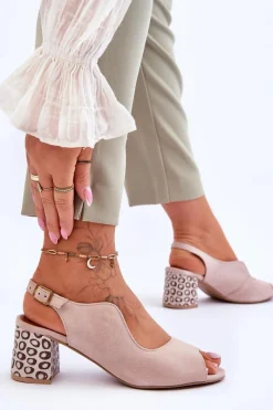 Sandały Na Słupku|Sandały Na Obcasie><noscript><img width=