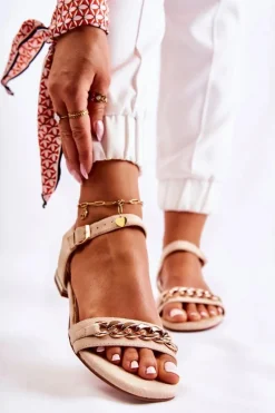 Best Damskie Zamszowe Sandały Z Łańcuchem Beżowe Norine Damskie Sandały Płaskie