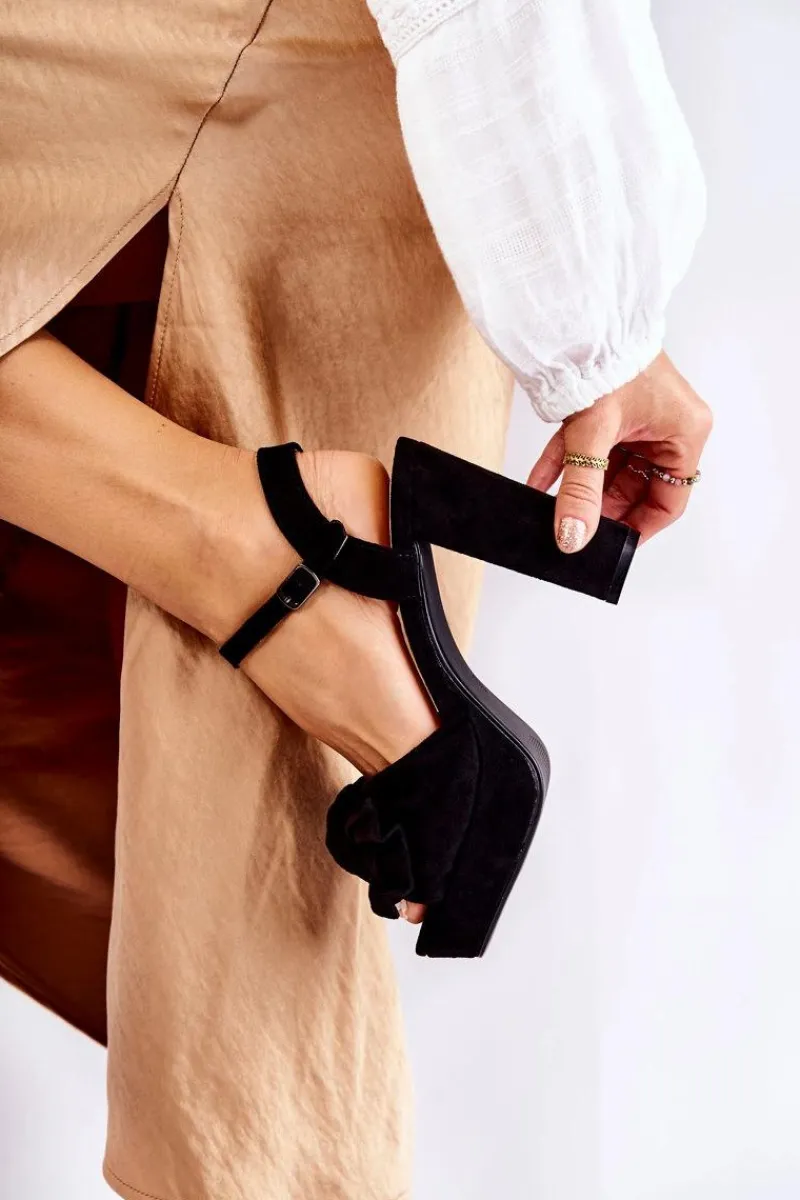 Sandały Na Obcasie>Boto Damskie Zamszowe Sandały Z Kokardą Czarne Reina