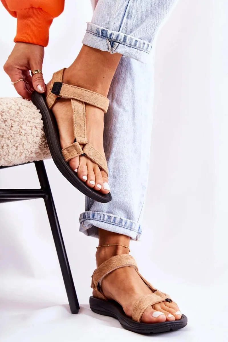 Sandały Płaskie>Boto Damskie Zamszowe Sportowe Sandały Ciemnobeżowe Harris