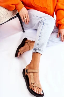 Sandały Płaskie>Boto Damskie Zamszowe Sportowe Sandały Ciemnobeżowe Harris