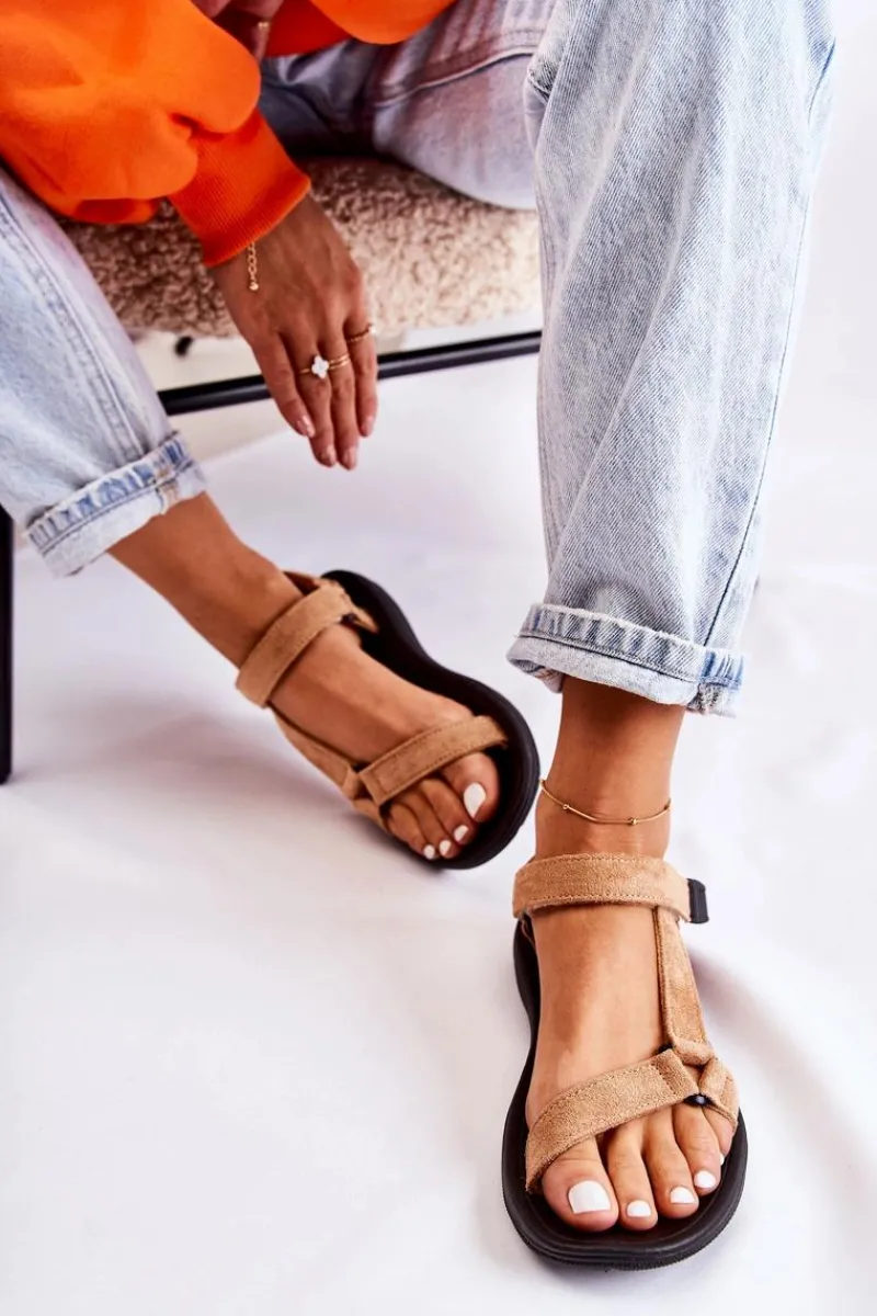 Sandały Płaskie>Boto Damskie Zamszowe Sportowe Sandały Ciemnobeżowe Harris