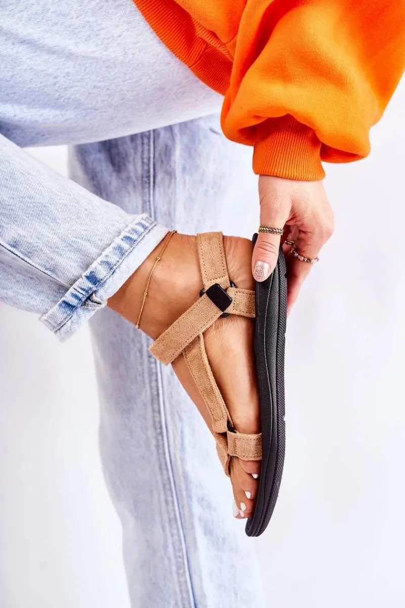 Sandały Płaskie>Boto Damskie Zamszowe Sportowe Sandały Ciemnobeżowe Harris