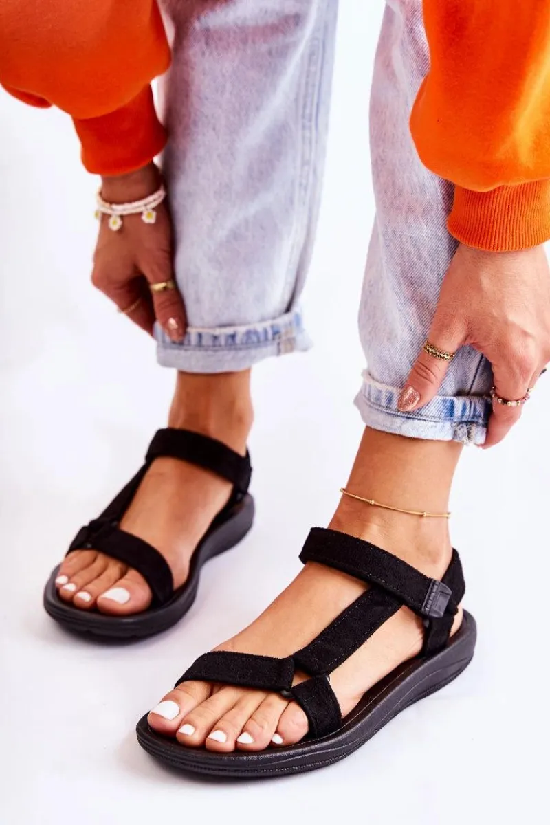 Online Boto Damskie Zamszowe Sportowe Sandały Czarne Harris Czarny