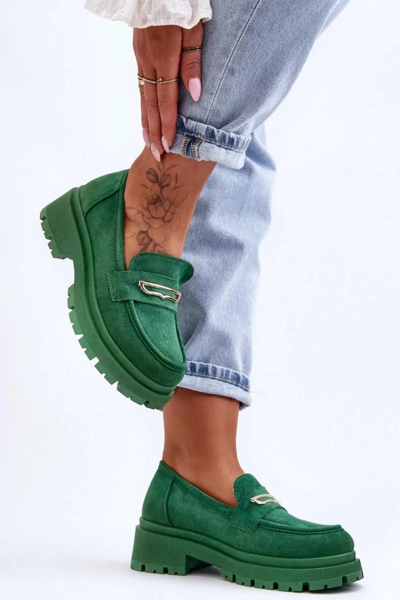 Sale Boto Damskie Zamszowe Wsuwane Mokasyny Zielone Pure Love