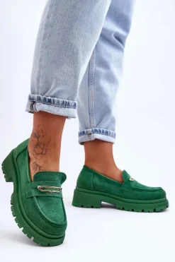 Sale Boto Damskie Zamszowe Wsuwane Mokasyny Zielone Pure Love