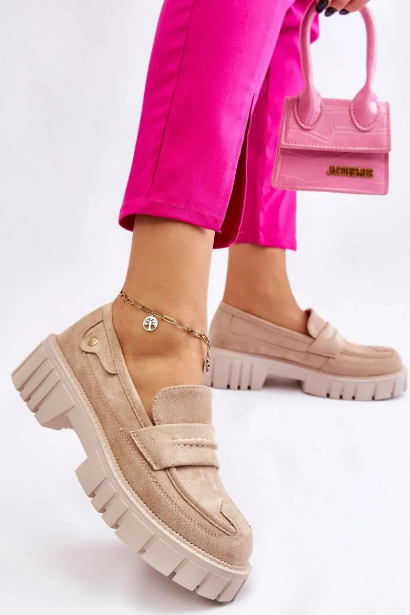 Online Damskie Zamszowe Wsuwane Półbuty Beżowe Fiorell Damskie Mokasyny Damskie Zamszowe