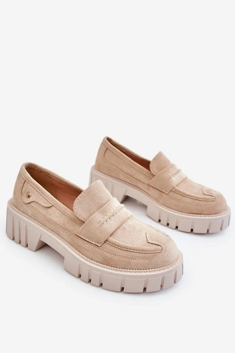Online Damskie Zamszowe Wsuwane Półbuty Beżowe Fiorell Damskie Mokasyny Damskie Zamszowe