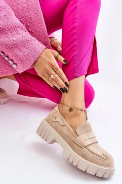 Online Damskie Zamszowe Wsuwane Półbuty Beżowe Fiorell Damskie Mokasyny Damskie Zamszowe