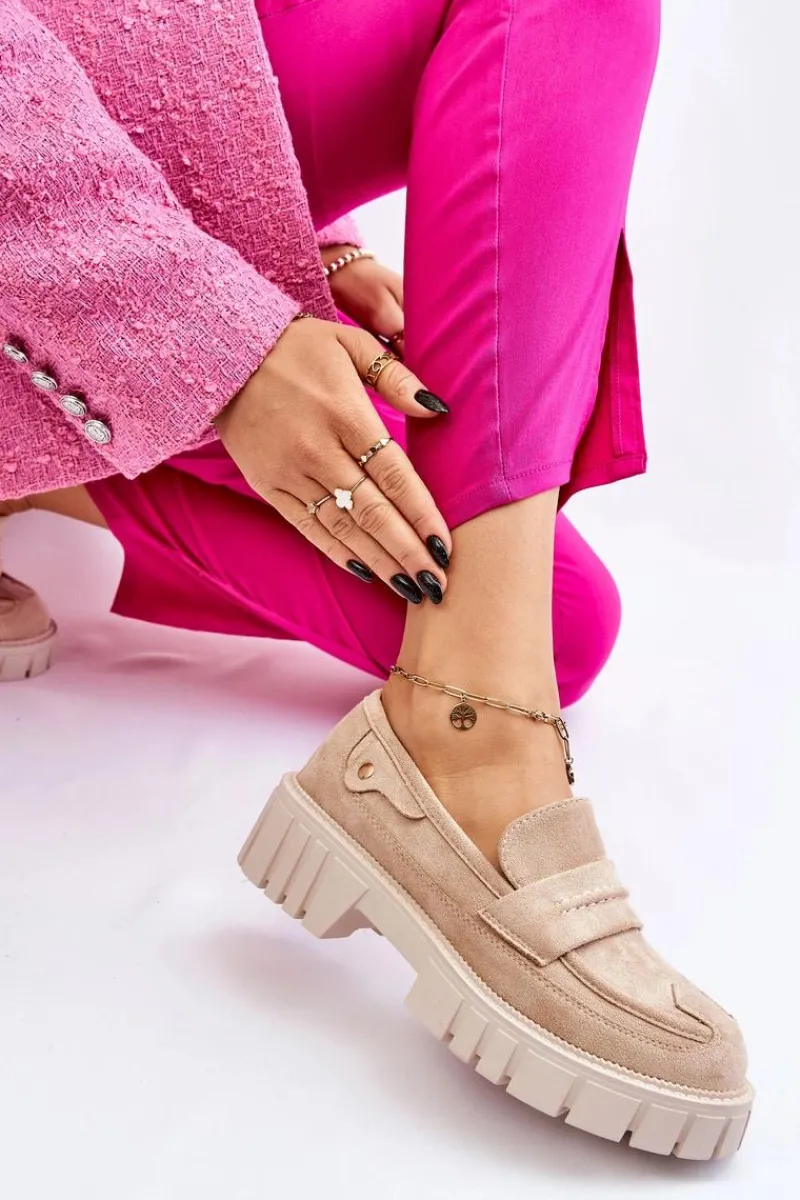 Online Damskie Zamszowe Wsuwane Półbuty Beżowe Fiorell Damskie Mokasyny Damskie Zamszowe