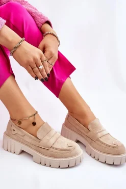 Online Damskie Zamszowe Wsuwane Półbuty Beżowe Fiorell Damskie Mokasyny Damskie Zamszowe