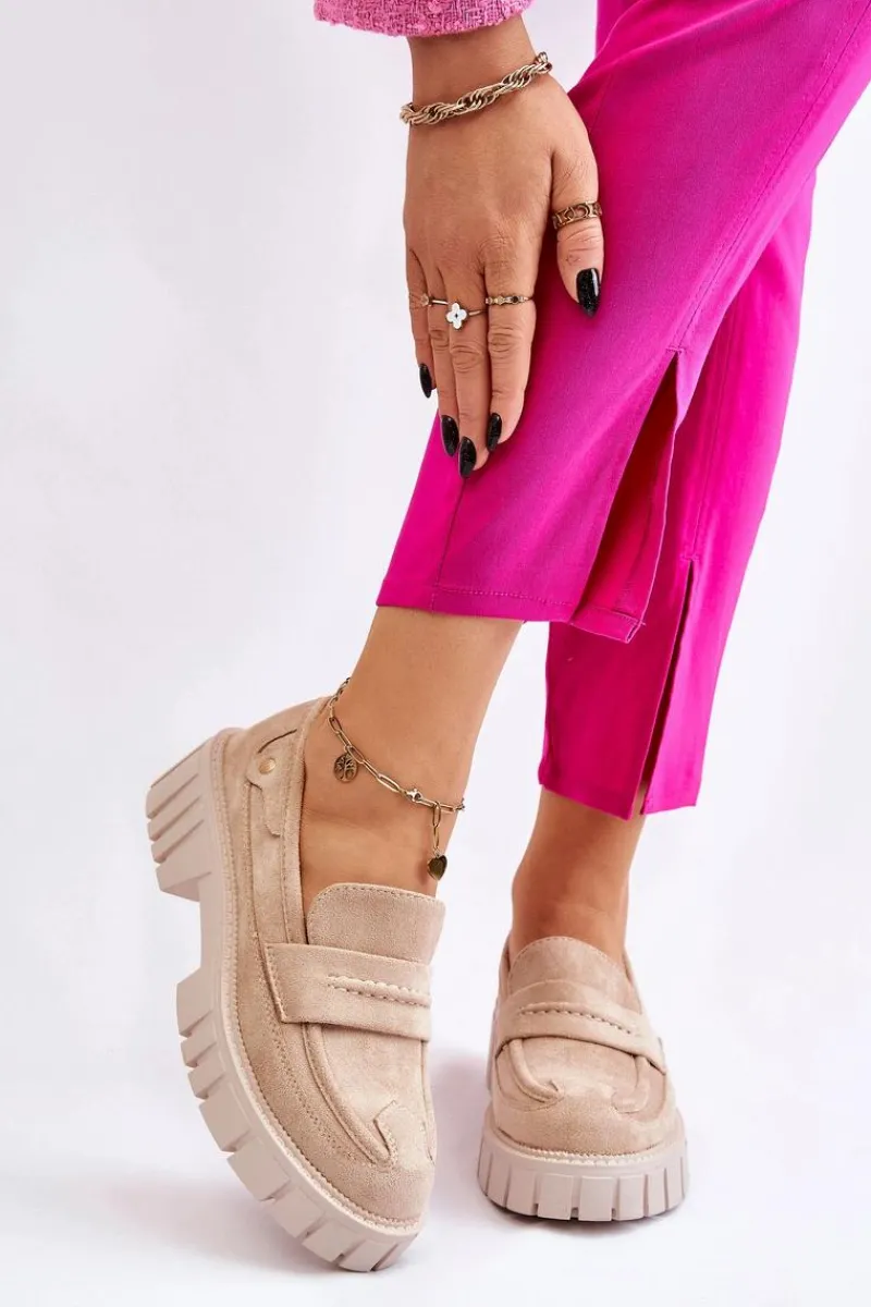 Online Damskie Zamszowe Wsuwane Półbuty Beżowe Fiorell Damskie Mokasyny Damskie Zamszowe