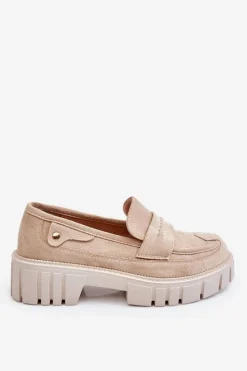 Online Damskie Zamszowe Wsuwane Półbuty Beżowe Fiorell Damskie Mokasyny Damskie Zamszowe